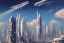 Placeholder: A Spaceship is taking off,Space Center on a heavy industrialized planet with a futuristic city in the background, (retrofuturistic:2), art by John Berkey, buildings with glass facades, brutalist architecture, insanely detailed, vibrant, 8k uhd, cinematic atmosphere, ultra-wide angle, street level view, brush strokes, blue sky with clouds, sharp focus