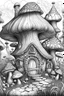 Placeholder: MANDELA STYLE .Mushroom houses Coloring Book for Adults and Kids, Instant Download, Grayscale Coloring Book