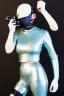 Placeholder: Cyber-punk style mask. Large fencing mask covers cheeks. Trim girls. Reflective white plastic skin. Camera lenses as eyes. Head full of integrated old-fashioned cameras. Golden to cyan surfaces body, latex. Perfect body, thick thighs and calves. Asa Akira. Selfies with old-fashioned cameras in both hands. Wide hip, skirt bleats nicely. Camera at mons veneris and nipples. Partly symmetrical. Cameras hanging on wide plastic belt. Euclidean 3D-tiling. dystopia. Fractal-camera. Chaos. Minimalism