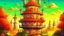 Placeholder: Fantasy style digital art: beautiful fairy tower in a middle of a small cute village, with many small houses