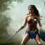 Placeholder: Wonder woman fighting a insect, futuristic design, a paradise in background, close-up face, geometric armor, female face, 3d unreal engine, black face, close up armor, church detail, lovely face