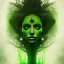 Placeholder: magnificient black medusa, spray paint, chalk, green background forest, magic light fountain, green background