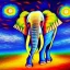 Placeholder: Dibujo al oleo de un elefante indio pintado con muchas nubes de colores estilo Vincent van Gogh