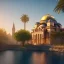 Placeholder: Sultanahmet, spring, sunset, fantasy art, waterfall, palms, lake and blue sky