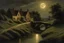 Placeholder: A Cotswold village, a brook, a bridge, Full moon, beautiful celestial sky, Milky Way, hyper-detailed art by Ivan Kramskoi. elegant intricate oil on canvas beautiful high detail award winning fantastic view crisp quality hdr