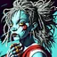 Placeholder: A digital NFT character drawing inspired by Jean-Michel Basquiat's art style, presenting a unique blend of Assassin's Creed attire with a twist of clown aesthetics. This character features blue dreadlocks and assassin-like gear, adorned with the vibrant, complex, and symbolic details reminiscent of Basquiat's work. The creation should masterfully incorporate elements of mixed media art, executed in high-dynamic-range (HDR) color grading for a dynamic and captivating composition.