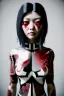 Placeholder: Photo Studio portrait, Asian woman samurai, yakuza body tattoos, symmetry photography, cyberpunk, latex dress, japanese traditional ornaments, red, white, black, led wires, glow eyes, cinematic, Ultra realistic, dark scene, wide angle view, soft color, highly detailed, unreal engine 5, RTX, ultra detail, 3d, finely drawn, high definition.