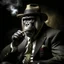 Placeholder: a gorilla that joined the mafia, smoking a cigar