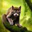 Placeholder: Monkey Cat on a branch, Photo portrait, 3/4 angle, jungle background, full body