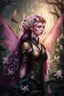 Placeholder: Pink,Hydrangea,orchids,lilies of the valley,night,pink hair,rapunzel hair,elven crown,dragonflies,pointed ears,elven ears,dark fairy princess,sparkle,,dark gold armour,fairy wings,pink