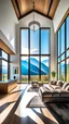 Placeholder: Modern home interior with a breathtaking view majestic mountains complemented by natural light, capturing the essence of serenity and tranquility in this photography.