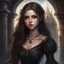 Placeholder: pretty girl, young, brown hair, conventionally attractive, tight top, curvy, fit, necromancer, sorcerer