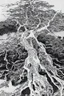 Placeholder: ((((skeleton)))) entangled in (((roots))) of a tree with ((((flowers)))) ((grey scale)) (((((((japan illustration)))))))) ((in the style of hokusai))