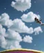 Placeholder: Ultra realistic speed clouds sky scene, wide angle view, sweet childs falling down, inflatable color clothing, free jumping flying, many trinkets, monster hair, hair monster, many jelly beans, balls, smile, happy, circus style, extreme, wind, clouds sea, 20,000 feet altitude, stratosphere, soft color, highly detailed, unreal engine 5, ray tracing, RTX, lumen lighting, ultra detail, volumetric lighting, 3d, finely drawn, high definition, high resolution.