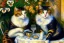 Placeholder: Two cats on a terrace. Auguste Renoir. Perfect brown eyes with perfect iris, perfect pupils.