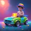 Placeholder: A one-year-old boy rides in the plastic funny toy-car on the middle of a busy street in new york. He has and a large-brimmed straw hat. somehow photographic bright colors and sunset, fantasy art, Anna Dittmann, digital painting, dan mumford, oil on canvas, jeff koons, akihito yoshida, wlop, kodachrome,