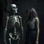 Placeholder: Skeleton standing next to a woman, gothic setting, dark fantasy, photorealistic. 4k