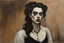 Placeholder: Painting of a deranged and twisted, Goth vampire girl, with highly detailed hair and facial features in the Expressionist style of Egon Schiele, Oskar Kokoschka, and Franz Marc, in muted natural colors