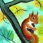 Placeholder: A squirrel on a tree eating nut, expressionist painting.