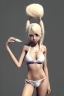 Placeholder: slim girl in bikini with blonde hair and two pigtails, manga style, cool pose, greyscale