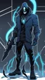 Placeholder: Mix between venom symbiote and Reaper in solo leveling shadow style with neon glowing blue