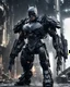 Placeholder: Long distance picture full body of Batman Black mech hitech Futuristic 3d render, vray, uhd, detailed, hdr, 8k, photorealistic, dramatic lighting, hawken graphic design abstract 3d hitech technological HAWKEN photorealistic uhd 8k VRAY highly detailed HDR