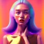 Placeholder: read head woman teenager, few freckles, gold teeth, hair coat, purpurin, retro futuristic, latex dress, gradient color, BLUE, PINK, CYAN, neon, insanely detailed, 16k resolution, perfect eyes, cinematic smooth, intricate detail