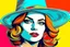 Placeholder: beautiful woman in hat in pop art style