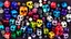 Placeholder: dices of all colours, cranium-shaped beads, dice-shaped beads, transparent beads, everywhere, skulls no room