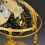 Placeholder: fantasy world globe, black marble, gold inlay detail, marginalia