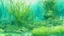 Placeholder: A greenish blue underwater reef with seaweed and kelp painted by Hashimoto Gaho