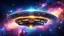 Placeholder: A wonderful hyper futuristic flying saucer in a shape of a galaxy in the middle of the cosmos.