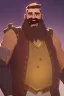 Placeholder: Bearded strong man wearing a thick fur-lined merchant's coat, wearing gold rings, divine, halo, happy smiling