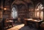 Placeholder: fantasy medieval study room with a front desk