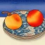 Placeholder: Ukiyo-e style illustration of three watercolor peaches stilllife