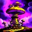 Placeholder: A fantabulous black, purple and yellow (((mushroom tower house))) erected atop a (geologic pillar), surrounded by the uncanny imaginative ((( swirling skies))), offset by the stark hues of a (neon-tinged nebulous space scape), within. captured by the hand a skilled master painter with a focus on (softly blurred compositions and voluminous lighting).