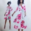 Placeholder: Croquis, wrap dress, white with peony print, long sleeves, fashion illustration, sketch, drawing, pencil, african american model, Aarón favaloro, megan hess, René gruau