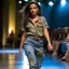 Placeholder: latin model catwalk wearing cargo jeans with patch embroidered