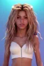 Placeholder: Shakira artist, Realistic image, natural waist up portrait, natural busty , perfect eyes, glow, circle iris, eye liner. spray line make up, glow. lips, gold. big rings piercing, led ornament. coat, vibrant color, highly detailed, art stations, concept art, smooth, unreal engine 5, god lights, ray tracing, RTX, lumen lighting, ultra detail, volumetric lighting, 3d, finely drawn, high definition, 4k.