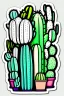 Placeholder: cute cartoon anime cactus sticker, anime style, white background color