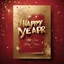 Placeholder: Hyper Realistic Grungy golden Happy New Year Card with decorative red rustic background