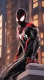 Placeholder: miles morales mix with venom symbiote in solo leveling shadow artstyle, Street boy them, intricate details, highly detailed, high details