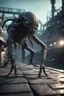 Placeholder: xcom's terror from the deep giger style alien crawling onto the docks in fallout 4 setting, bokeh, downlight, prize winning, depth of field, in the style of ivo caprino