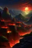 Placeholder: View of an ancient walled city sitting in a valley as viewed from the rim of the valley, the city is lighted by torches placed along the walls with windows high upon the wall, One window has a scarlet cord draped out reaching the ground, the sky is dark and surrealistic with planets and moons on the horizon, the rim of the valley has armored soldiers laying in wait while 2 spies work their way down to the outside of the city wall where the scarlet cord hangs from the window above a cross