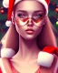 Placeholder: girl in Santa dress, close up portrait, Christmas colored hair, smiling