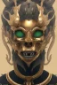 Placeholder: black male African Egyptian alien, cracks in the voodoo head, wicked, eyes, crown, Elephant, 8k, finely detailed, photo realistic, tiger turquoise skull head gold dragon space alien snow skeleton gold fang teeth silver crown silver eyes