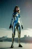 Placeholder: Ultra Realistic retro sci-fi portrait New York image from 1960, space ship, sweet young Jane Fonda, tight latex suit, weapon, fighting stance, soft color, highly detailed, unreal engine 5, ray tracing, RTX, lumen lighting, ultra detail, volumetric lighting, 3d, finely drawn, high definition, high resolution.