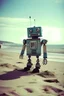 Placeholder: scary beach, big robot, 70s technology, analog film