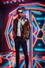 Placeholder: Full body Real photography handsome man super model European on fashion style dressing luxury jacket diamonds patterns,sunglasses,turn on music DJ player in disco club