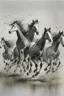 Placeholder: 8 horses running on meadow as black ink watercolor chinesse paintin art